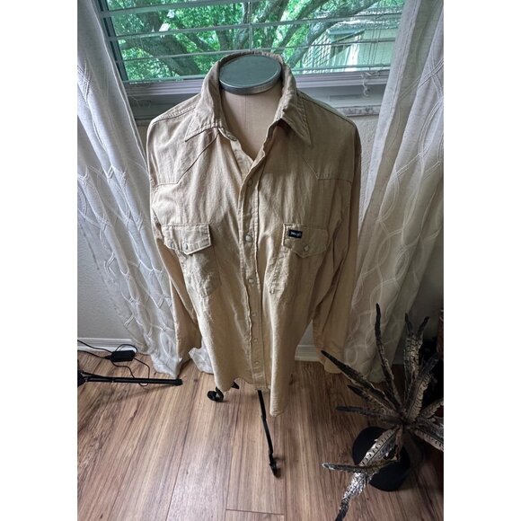 VTG Wrangler Mens XL bottlebrush distressed Pearl Snap Button-Up Shirt  chore - Picture 10 of 16